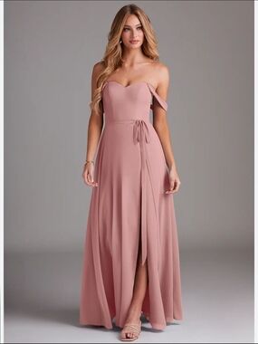 Azazie Aaron Dusty Rose Pink Blush Strapless Sweetheart Chiffon Maxi Dress